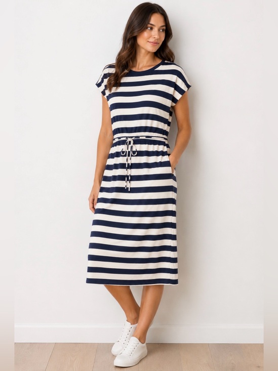 H&M Dresses & Skirts - H&M Navy and White Striped midi dress L